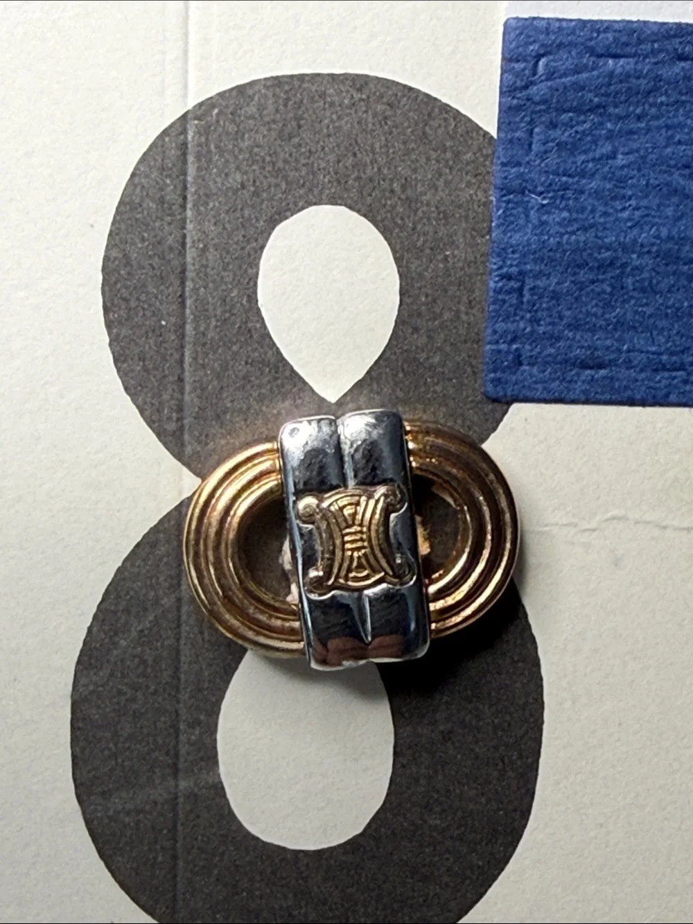 Vintage Celine Triomphe Logo Two-Tone Gold Silver Oval Cufflinks